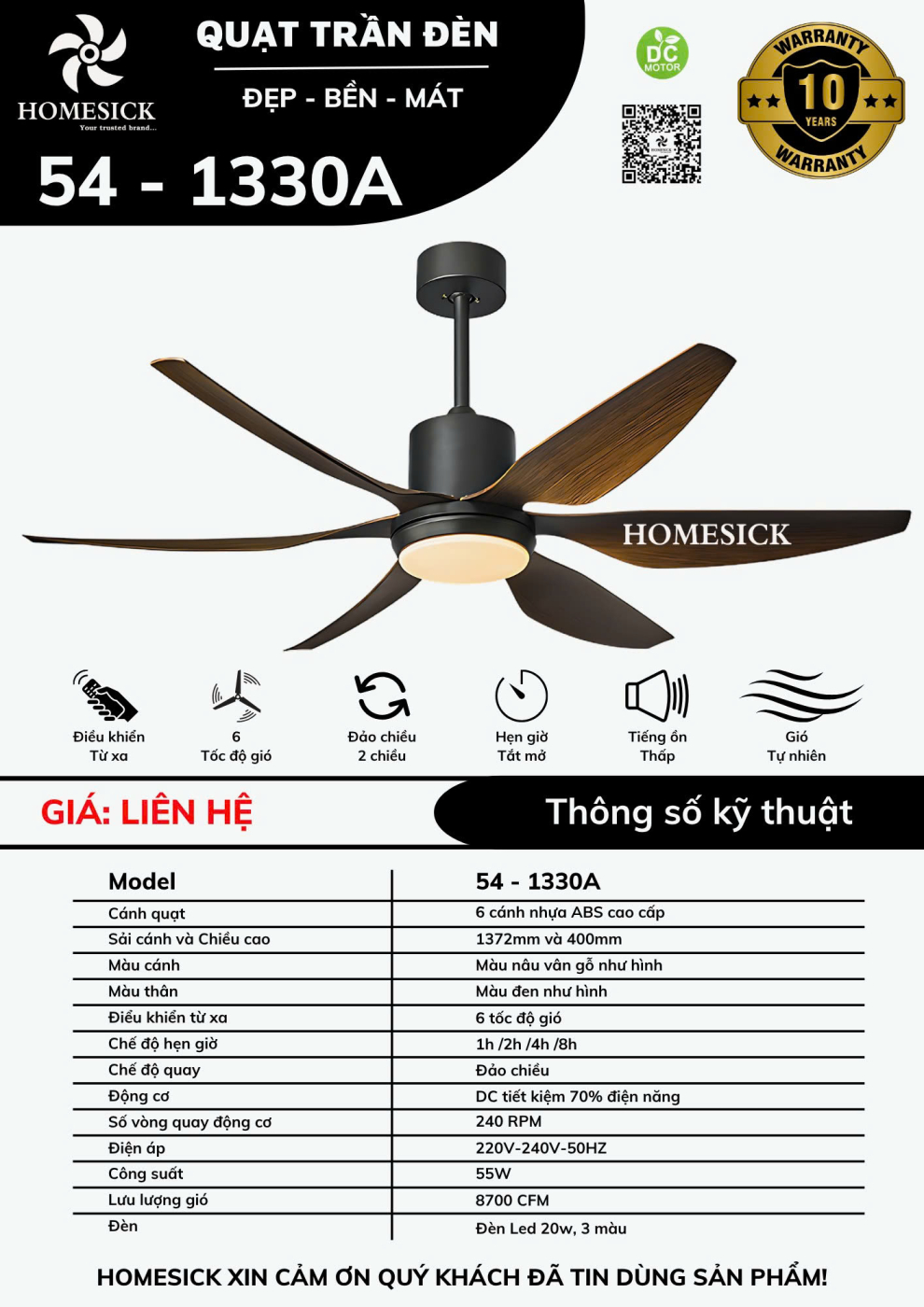 Quạt trần đèn HOMESICK 1330A