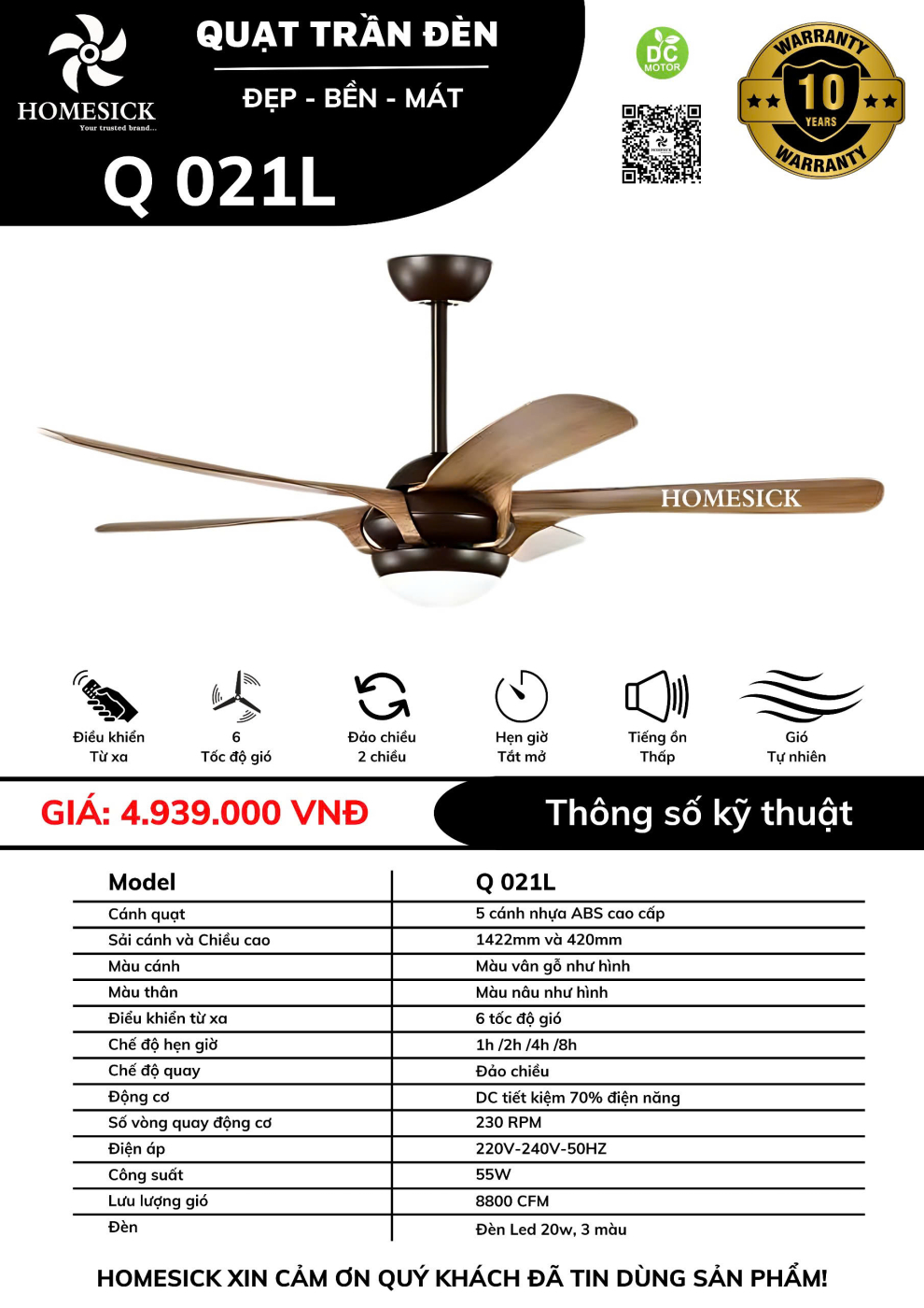 Quạt trần đèn HOMESICK Q021L