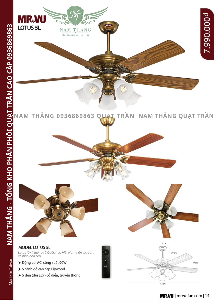 Quạt trần MR Vũ LOTUS 5L