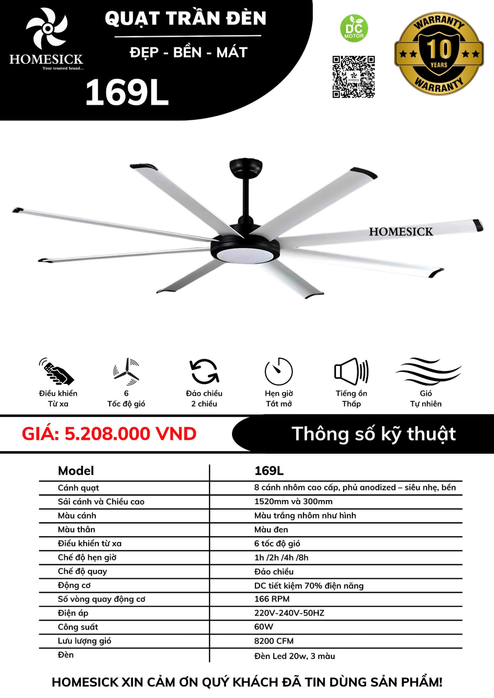 Quạt trần đèn HOMESICK 169