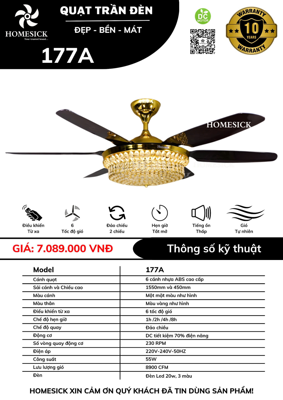 Quạt trần đèn HOMESICK 177A