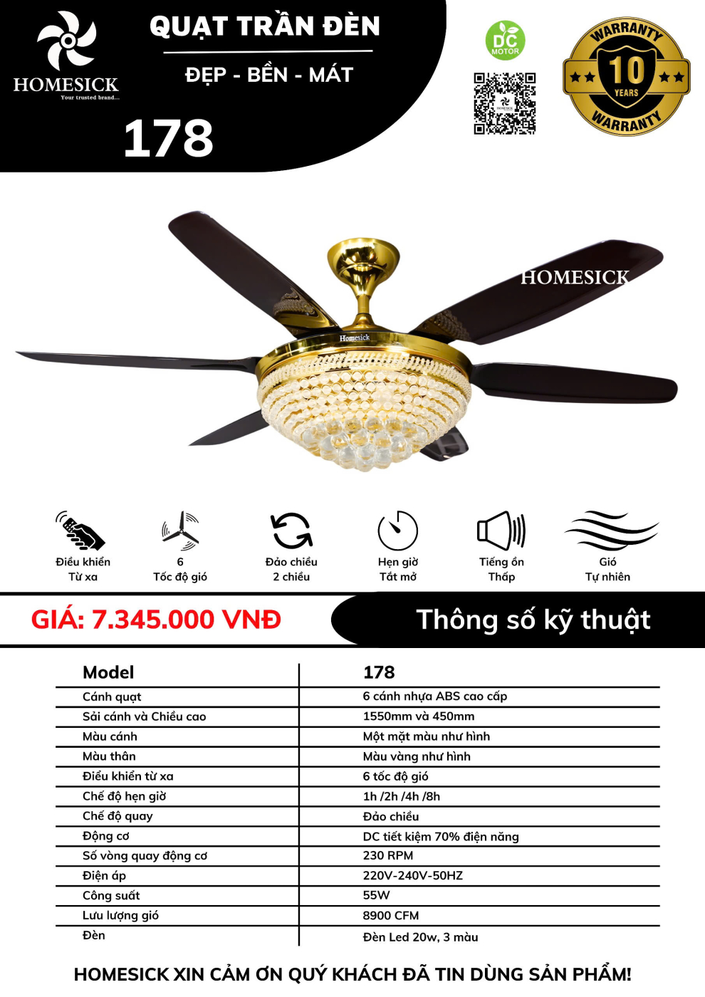 Quạt trần đèn HOMESICK 178