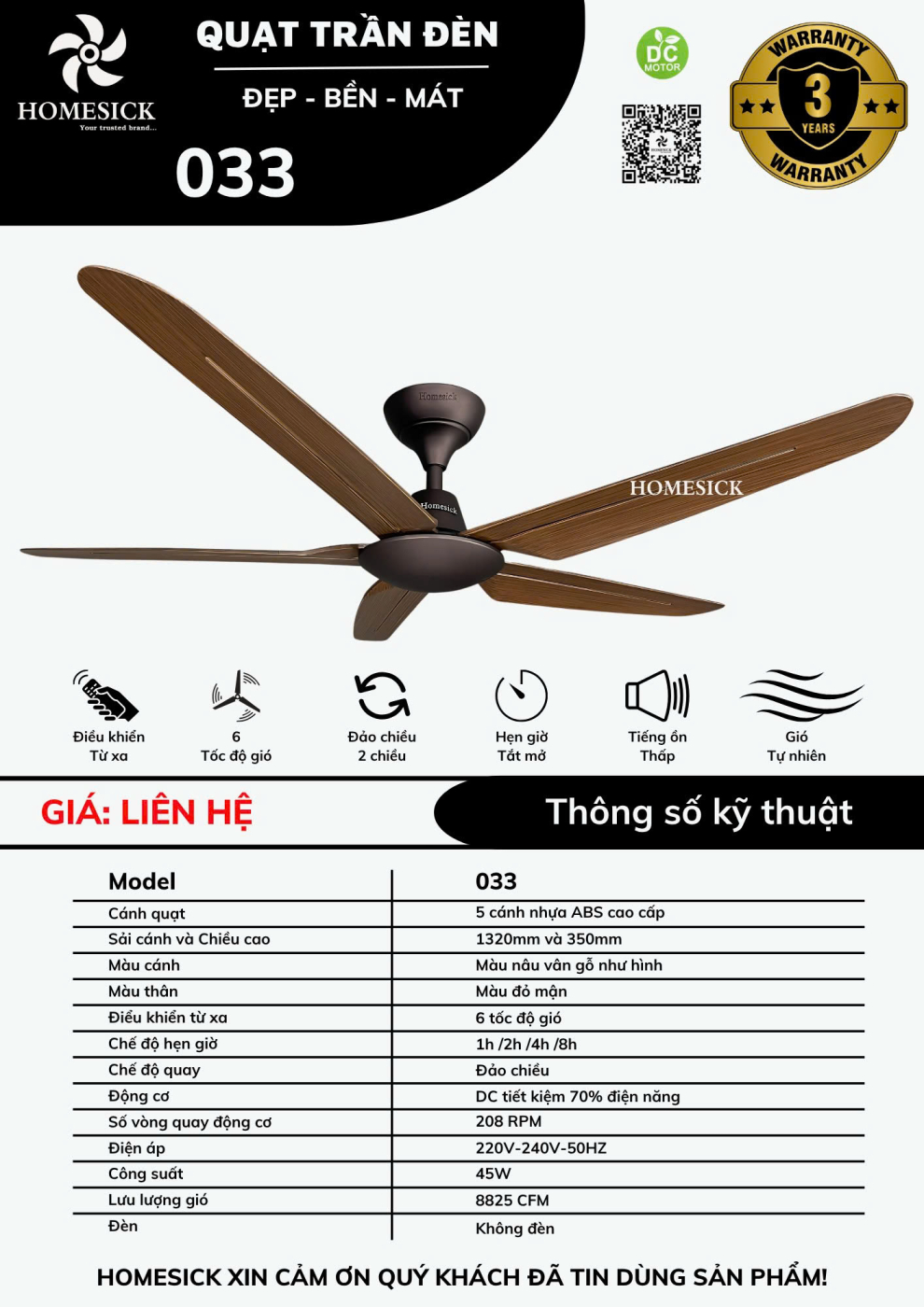 Quạt trần đèn HOMESICK 033