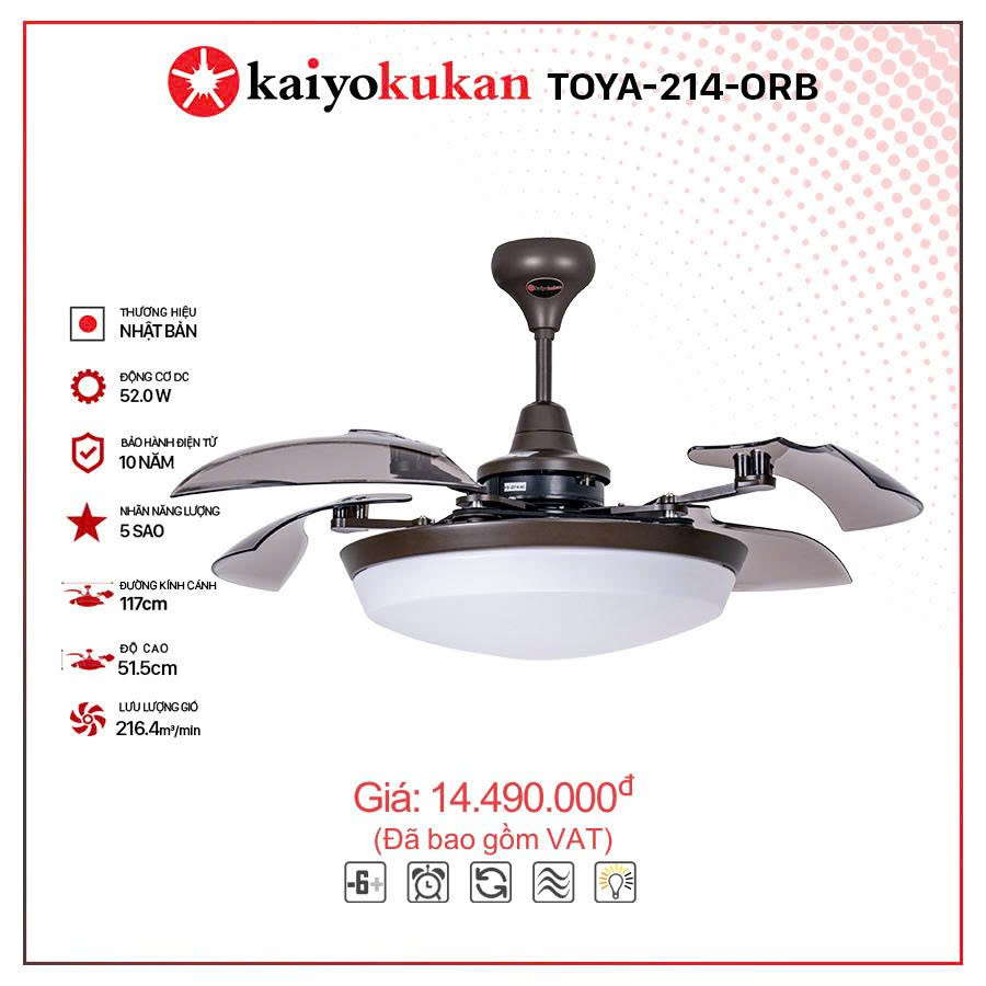 Quạt trần Kaiyo TOYA-214 ORB