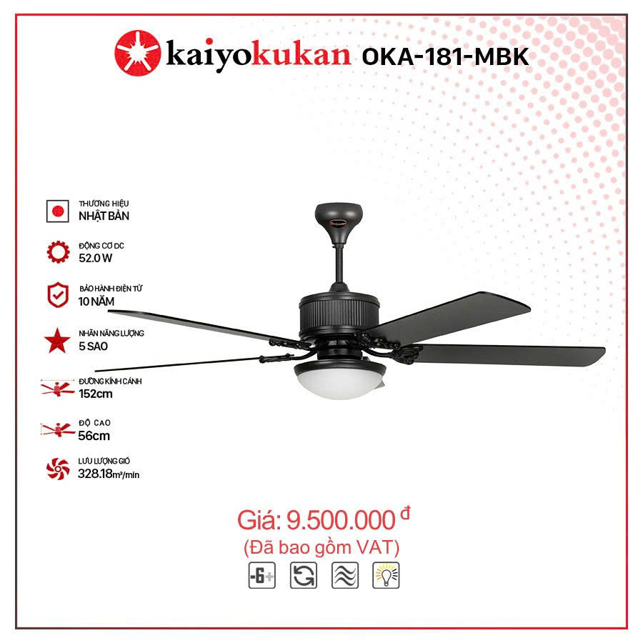 Quạt trần KAIYOKUKAN OKA-181-MBK