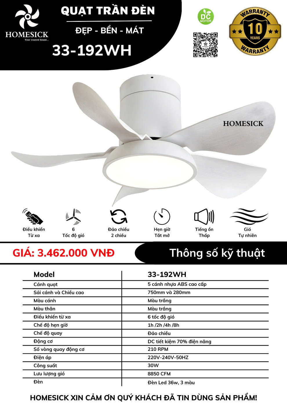 Quạt trần đèn HOMESICK 33-192