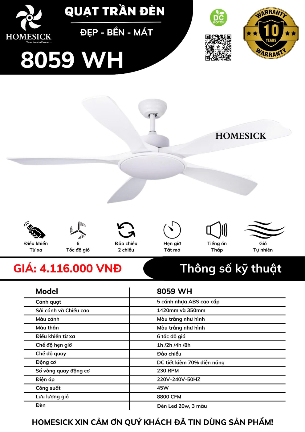 Quạt trần đèn HOMESICK 8059