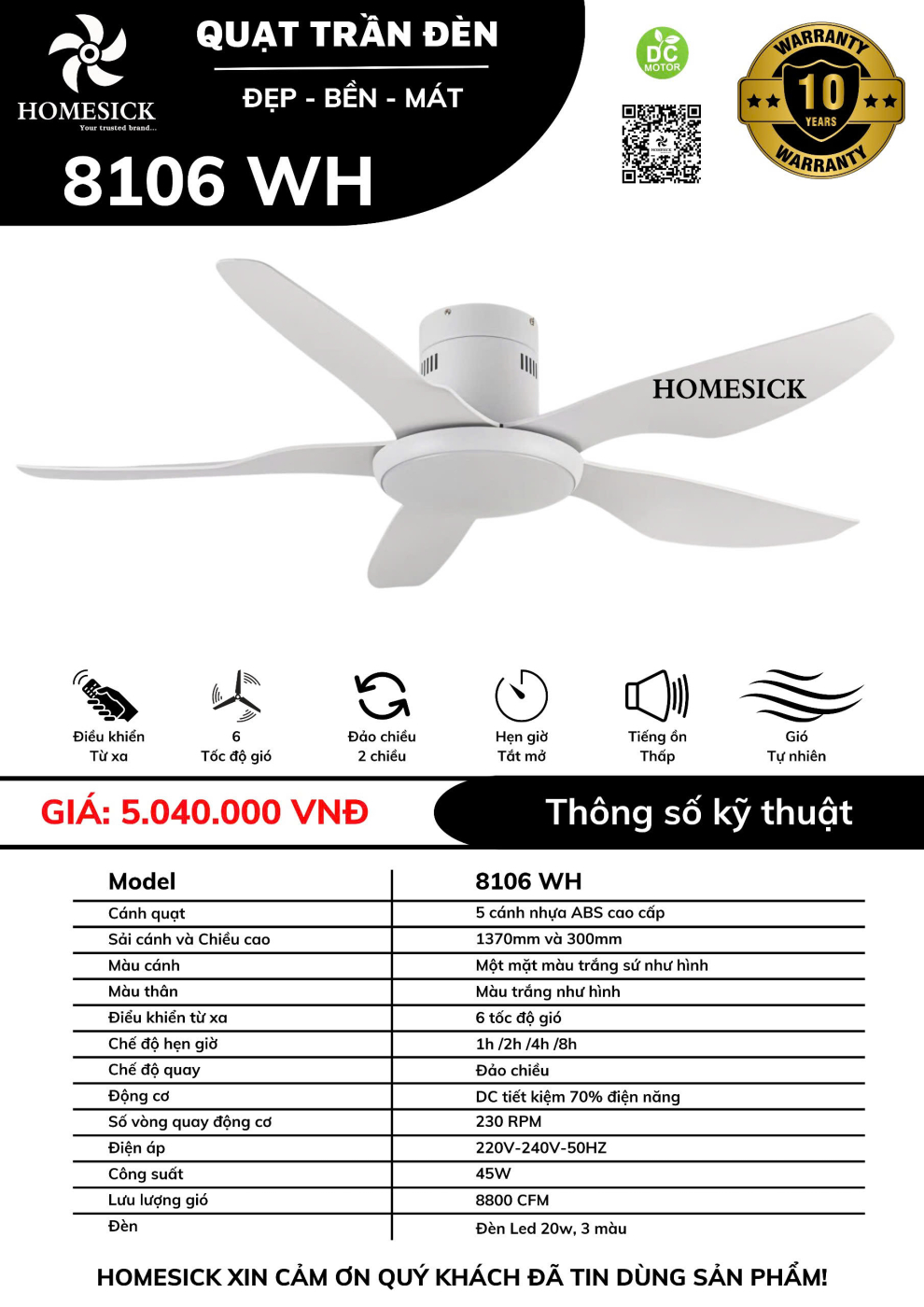 Quạt trần đèn HOMESICK 8106 