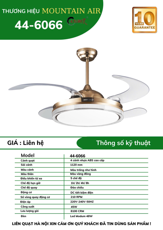Quạt trần Mountain Air  cụp xòe 6066