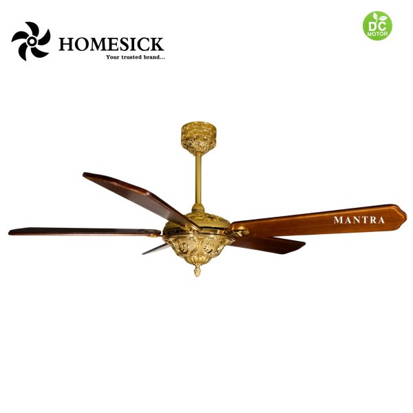 Quạt trần 5 cánh gỗ cẩm lại thân mạ vàng 24K MANTRA ROYAL 197
