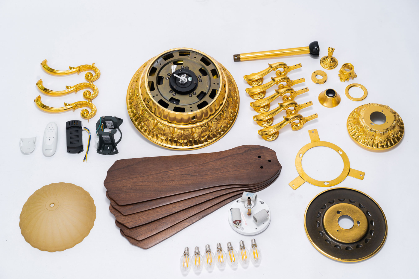 Quạt trần 5 cánh gỗ TN thân mạ vàng -Kaiyo 224Gold