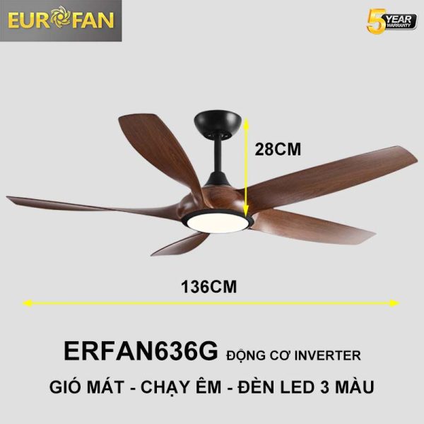 Quạt trần 5 cánh nâu gỗ Eurofan 636G