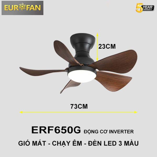 Quạt trần 5 cánh nâu ngắn, cổ ngắn Eurofan 650G