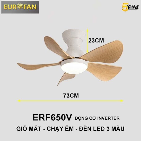 Quạt trần 5 cánh vàng ngắn, cổ ngắn Eurofan 650V