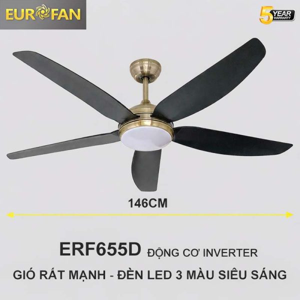 Quạt trần 5 cánh xanh đen Eurofan 655D