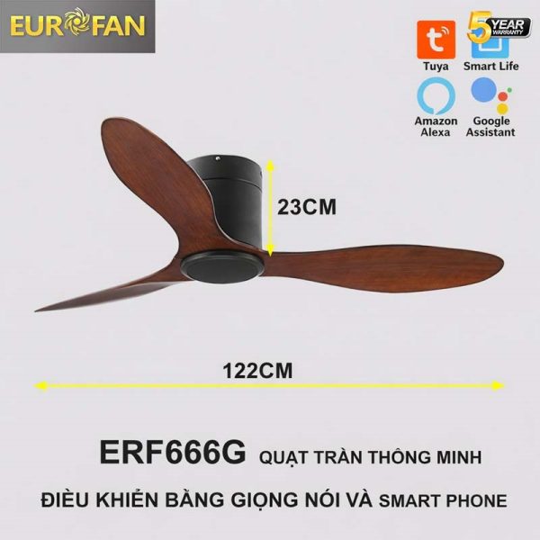 Quạt trần 3 cánh nâu gỗ, ko đèn Eurofan 666G