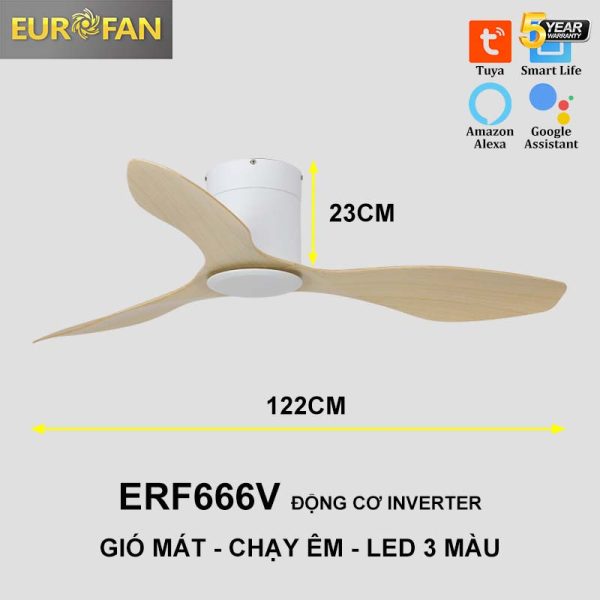 Quạt trần 3 cánh vàng, ko đèn Eurofan 666V