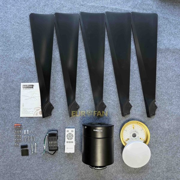 Quạt trần 5 cánh đen, cổ ngắn Eurofan 668MV