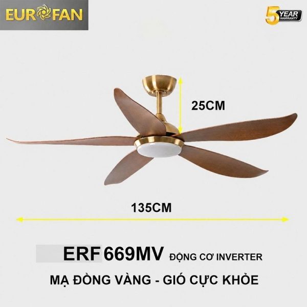 Quạt trần 5 cánh nâu Eurofan 669MV