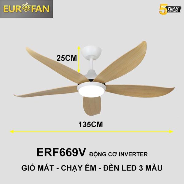 Quạt trần 5 cánh vàng gỗ Eurofan 669MV