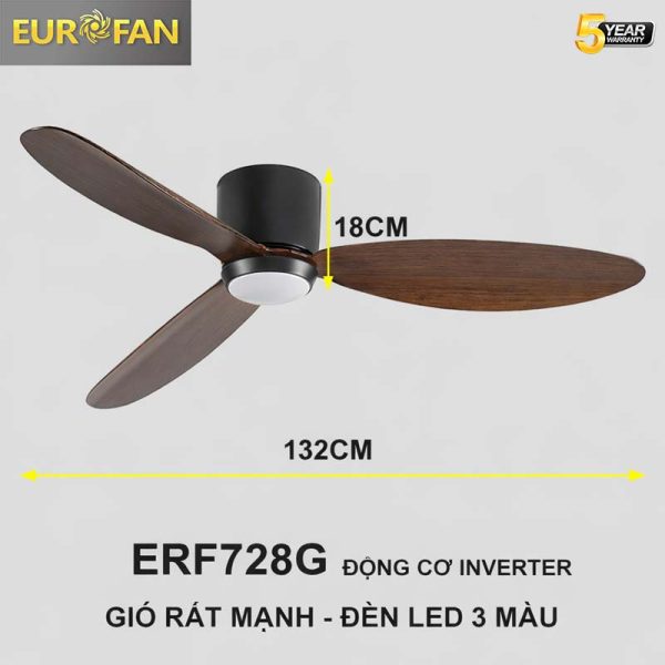 Quạt trần 3 cánh nâu gỗ Eurofan 728T