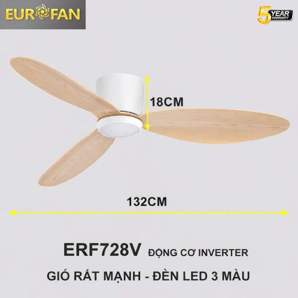 Quạt trần 3 cánh vàng gỗ Eurofan 728T