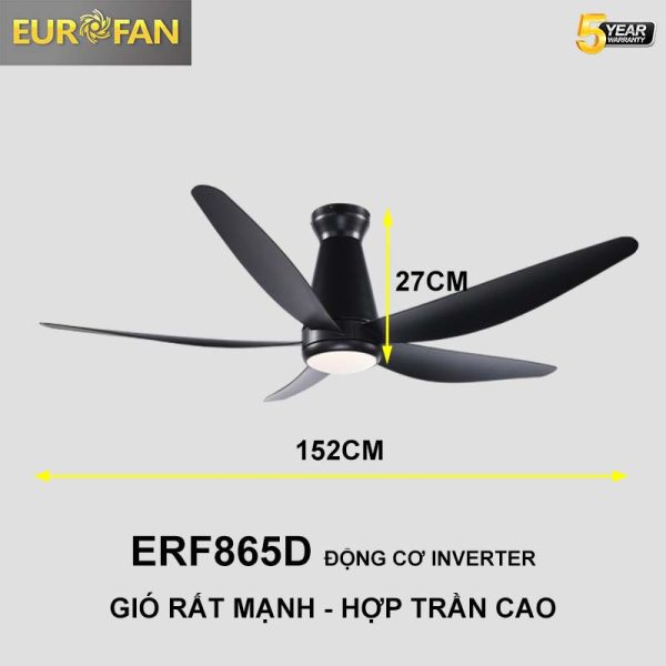 Quạt trần 5 cánh đen  Eurofan 865D