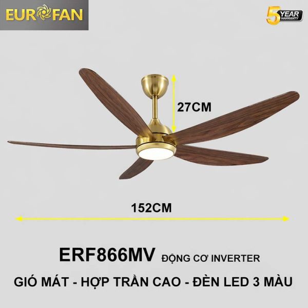 Quạt trần 5 cánh nâu vân gỗ -EUROFAN 866T
