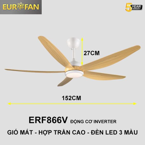 Quạt trần 5 cánh vàng vân gỗ -EUROFAN 866V