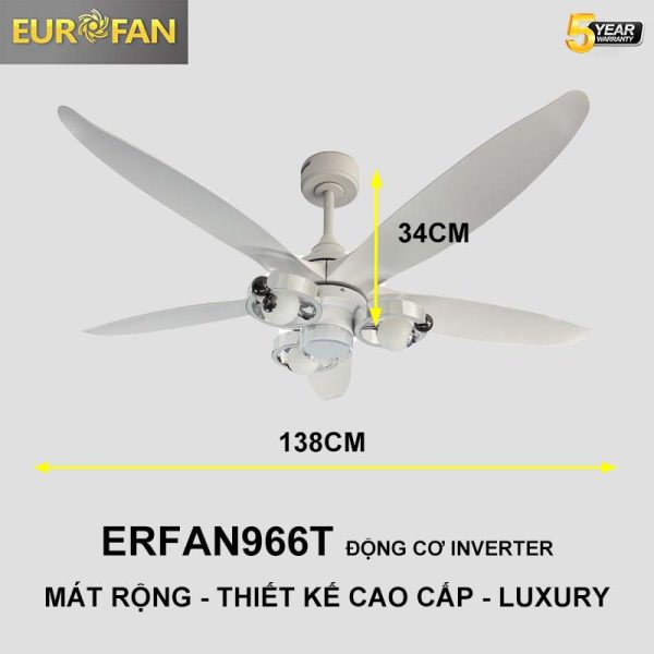 Quạt trần 5 cánh trắng Eurofan 966T