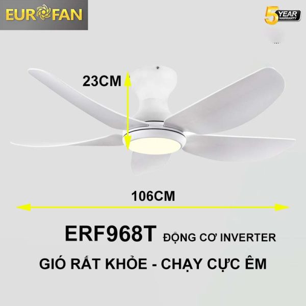 Quạt trần 5 cánh trắng ngắn Eurofan 968T