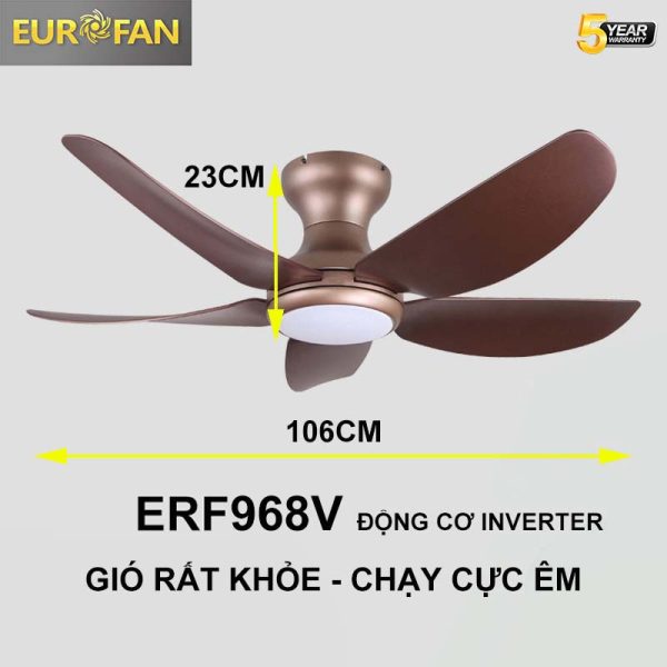 Quạt trần 5 cánh ngắn, vàng cát  Eurofan 968T