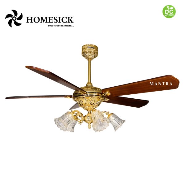 Quạt trần 5 cánh gỗ thân mạ vàng 24K MANTRA ROYAl199