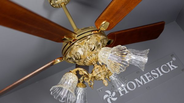 Quạt trần 5 cánh gỗ thân mạ vàng 24K MANTRA ROYAl199
